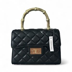 Black Quilted Handbag with Gold Handle NWT